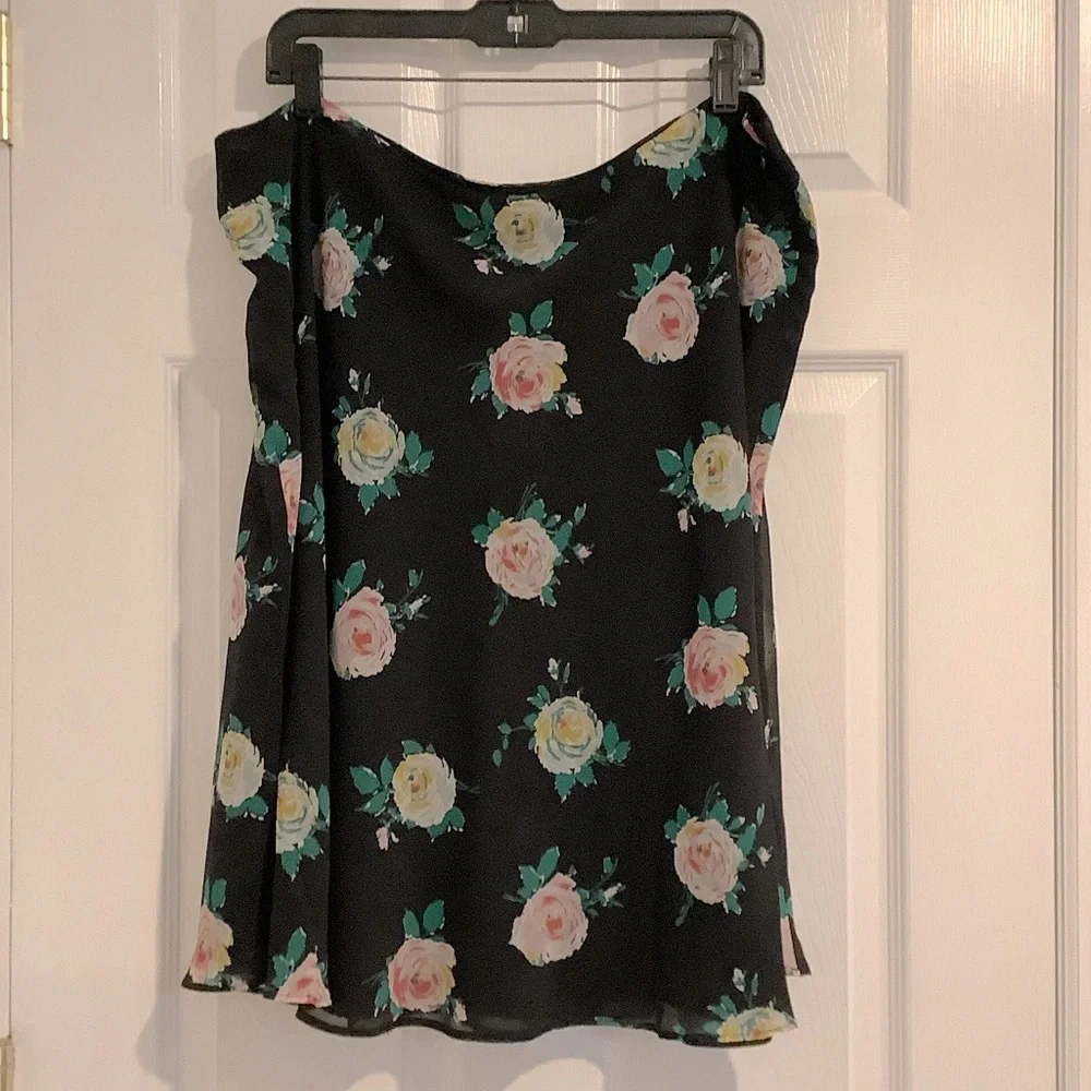 BODEN NWT Womens Black Floral Flowy Cottagecore Boho Romantic Summer Skirt 16/18